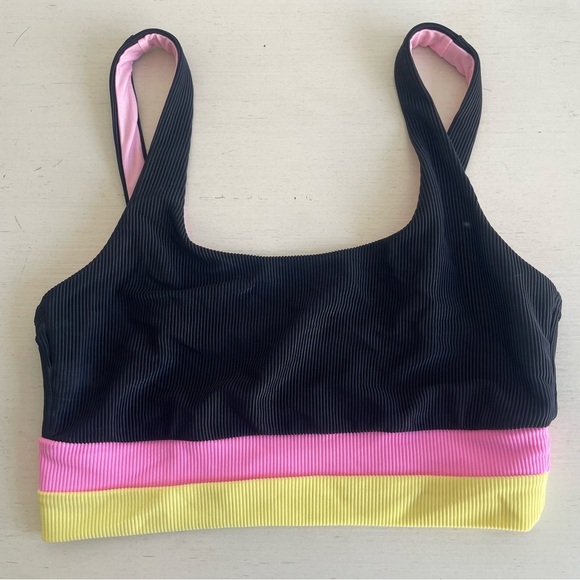 New! Beach Riot Mackenzie Black Pink Yellow Colorblock Swim Top 22678 - Picture 2 of 5